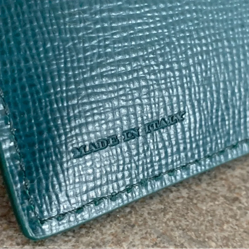 BURBERRY London Leather Card Case Wallet in Dark Teal, NEW